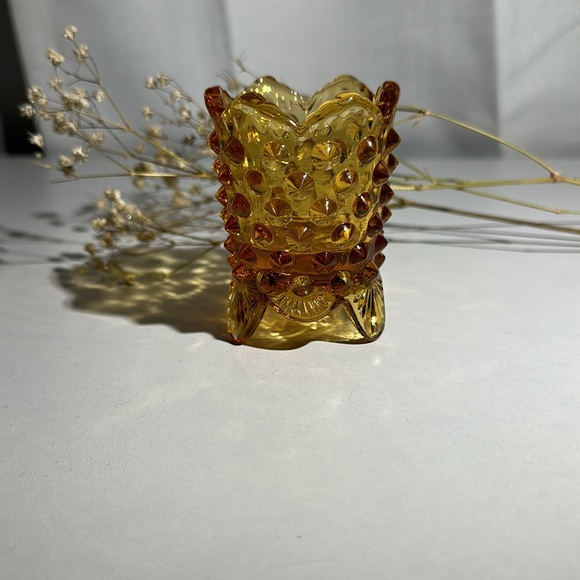 Vintage Fenton Hobnail Amber 3 Footed Toothpick Holder - Picture 3 of 7